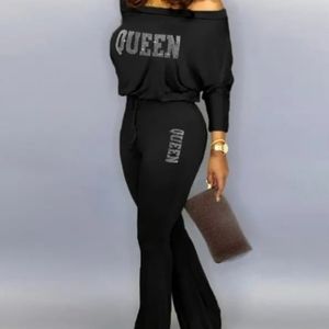 Rhinestone Letter Pattern Jumpsuit